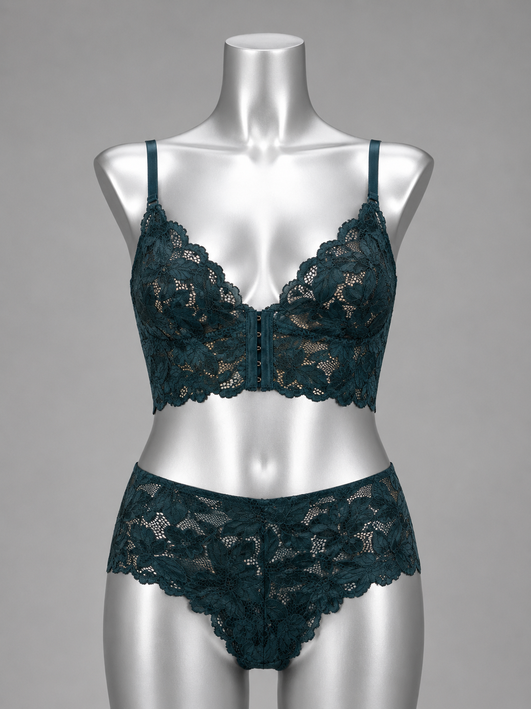 💜 Lingerie ensemble dentelle vert pétrole sans armature – Taille 54 💜