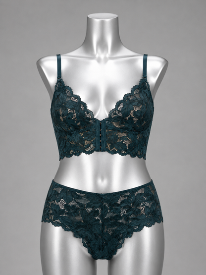 💜 Lingerie ensemble dentelle vert pétrole sans armature – Taille 54 💜