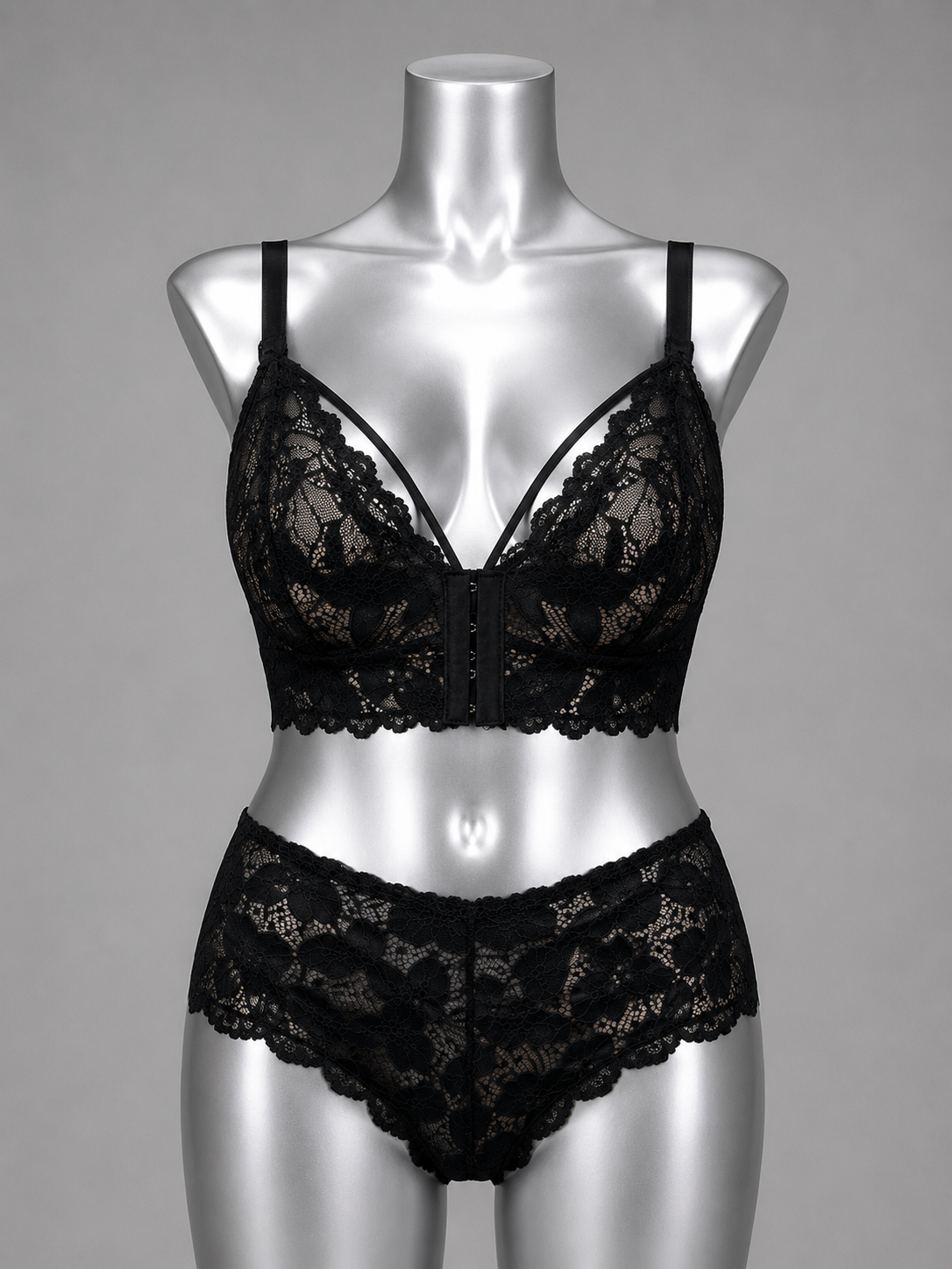 💜 Lingerie ensemble dentelle noir sans armature – Taille 54 💜