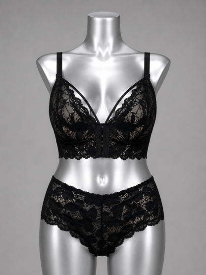 💜 Lingerie ensemble dentelle noir sans armature – Taille 54 💜