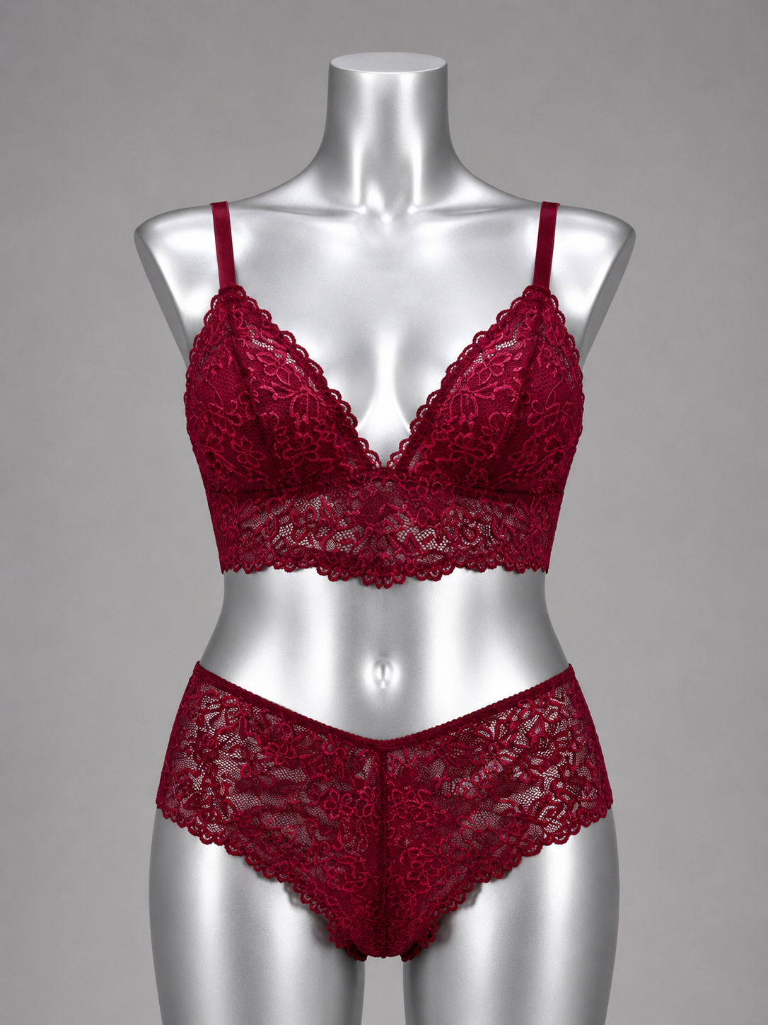💜 Lingerie ensemble dentelle bordeaux sans armature – Taille 58 💜