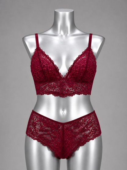 💜 Lingerie ensemble dentelle bordeaux sans armature – Taille 58 💜