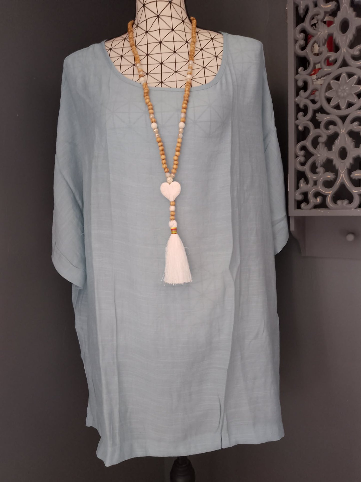 🌹 t-shirt bleu ciel taille 58 grande taille oversize fluide ouvert côtés confortable 🌹