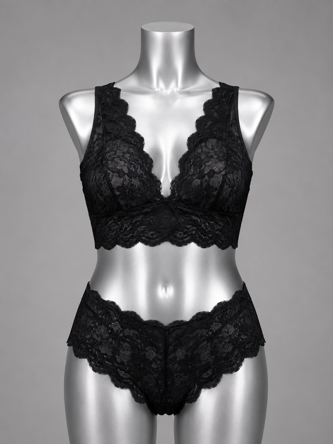 💜 Lingerie ensemble dentelle noire sans armature – Taille 50 💜