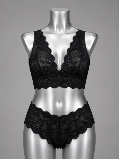💜 Lingerie ensemble dentelle noire sans armature – Taille 50 💜