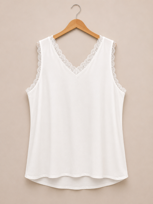 🌹 débardeur blanc dentelle taille 58 grande taille fluide col v romantique bohème 🌹