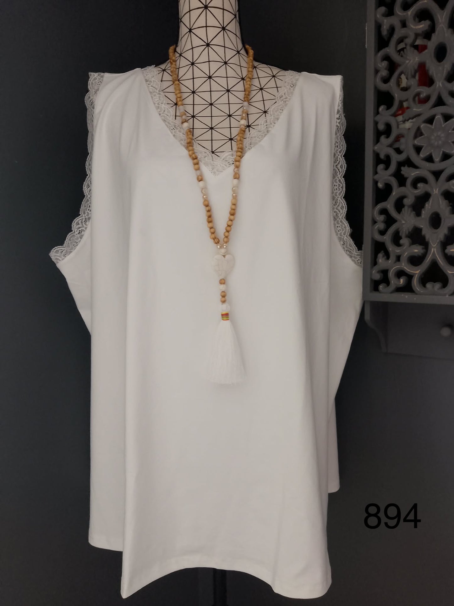 🌹 débardeur blanc dentelle taille 58 grande taille fluide col v romantique bohème 🌹