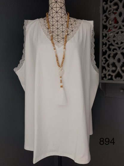 🌹 débardeur blanc dentelle taille 58 grande taille fluide col v romantique bohème 🌹