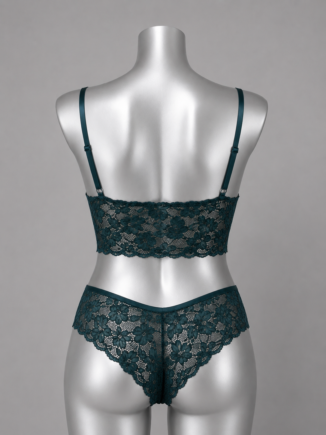 💜 Lingerie ensemble dentelle vert pétrole sans armature – Taille 54 💜