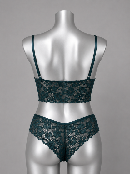 💜 Lingerie ensemble dentelle vert pétrole sans armature – Taille 54 💜