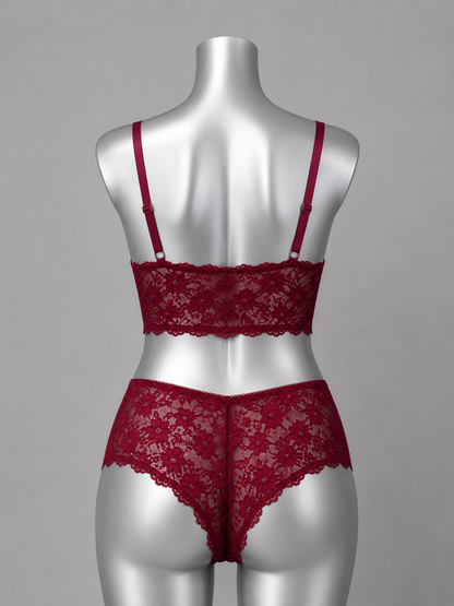 💜 Lingerie ensemble dentelle bordeaux sans armature – Taille 58 💜