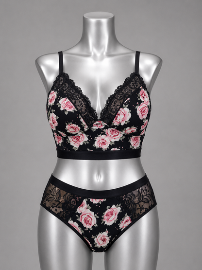 💜 Lingerie ensemble dentelle noir fleuri sans armature – Taille 54 bonnet 125 E/F/G – 130 D 💜