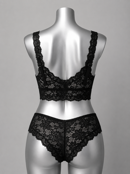 💜 Lingerie ensemble dentelle noire sans armature – Taille 50 💜