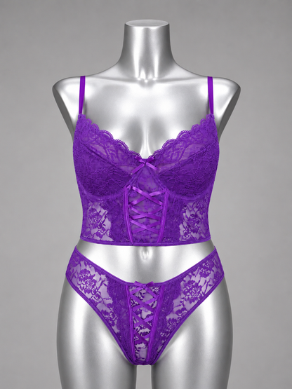 💜 lingerie ensemble dentelle violet avec armature – Taille 52 💜