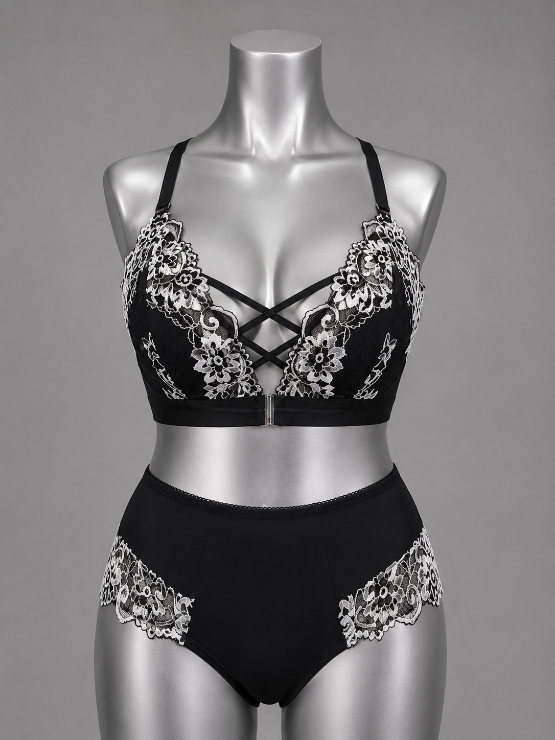 💜 Lingerie ensemble dentelle noir et blanc sans armature – Taille 52 bonnet 120 E/F/G - 140 D 💜