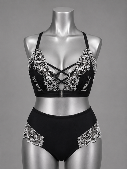 💜 Lingerie ensemble dentelle noir et blanc sans armature – Taille 52 bonnet 120 E/F/G - 140 D 💜