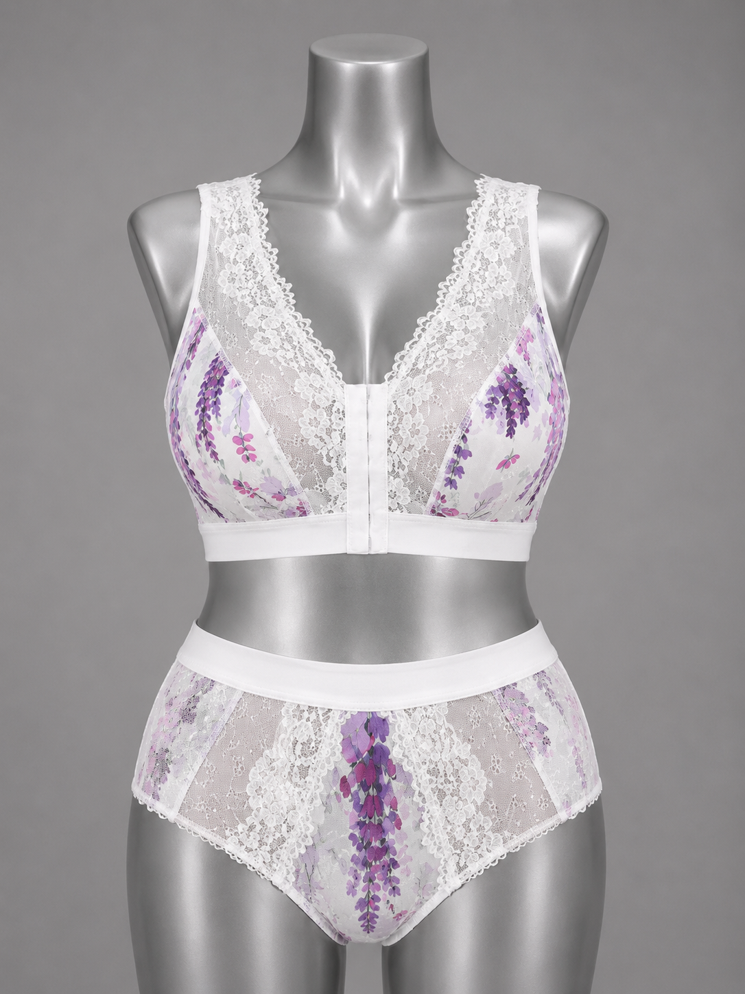 💜 Lingerie ensemble dentelle blanc et violet sans armature – Taille 58 bonnet 135 E/F/G/H 💜