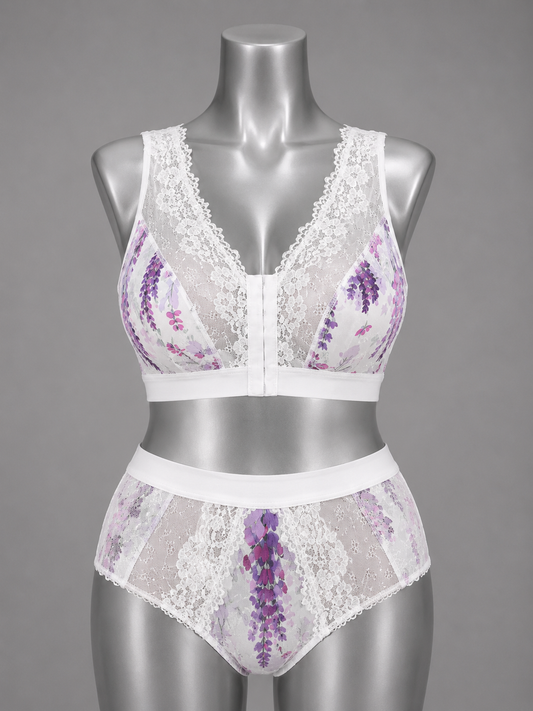 💜 Lingerie ensemble dentelle blanc et violet sans armature – Taille 58 bonnet 135 E/F/G/H 💜